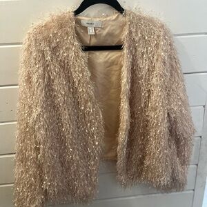 Forever 21 Fuzzy Open Front Lined Cropped Beige Blazer Jacket Womens Size 3X